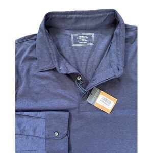 Charles Tyrwhitt Mens XL Indigo Blue Long Sleeve Tencel Jersey Polo Shirt Casual
